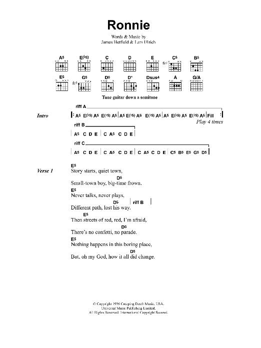 Metallica Ronnie sheet music notes and chords. Download Printable PDF.