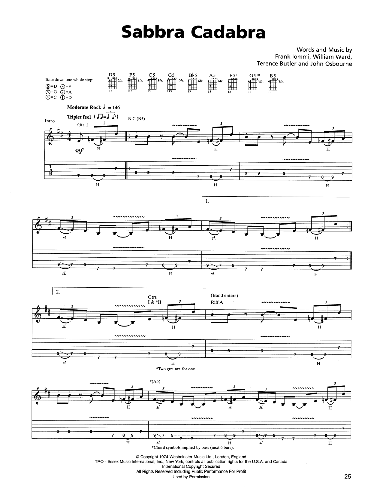 Metallica Sabbra Cadabra sheet music notes and chords. Download Printable PDF.