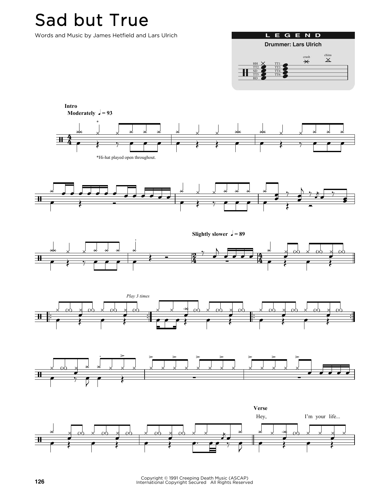 Metallica Sad But True sheet music notes and chords. Download Printable PDF.