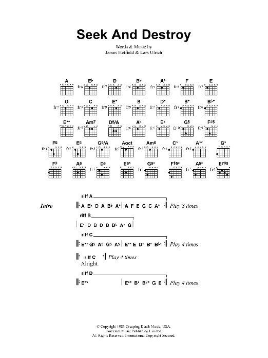 Metallica Seek And Destroy sheet music notes and chords. Download Printable PDF.