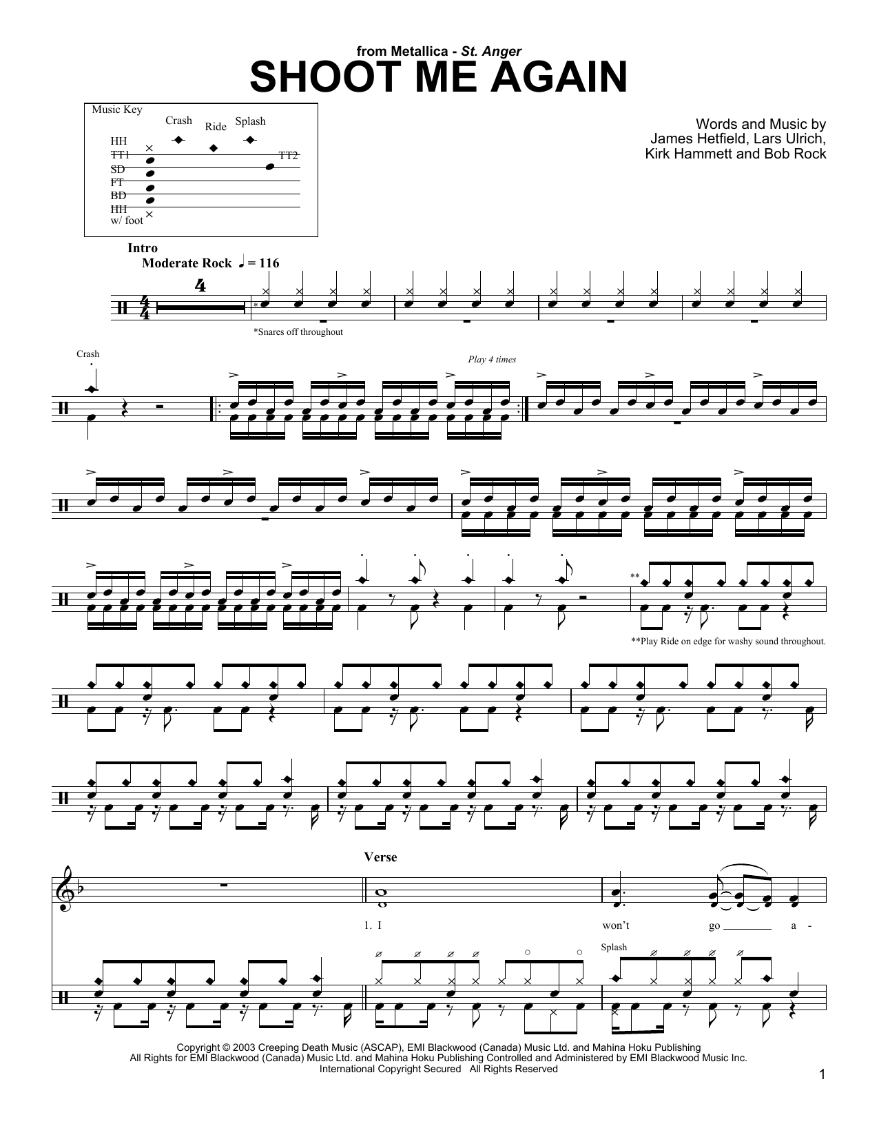 Metallica Shoot Me Again sheet music notes and chords. Download Printable PDF.