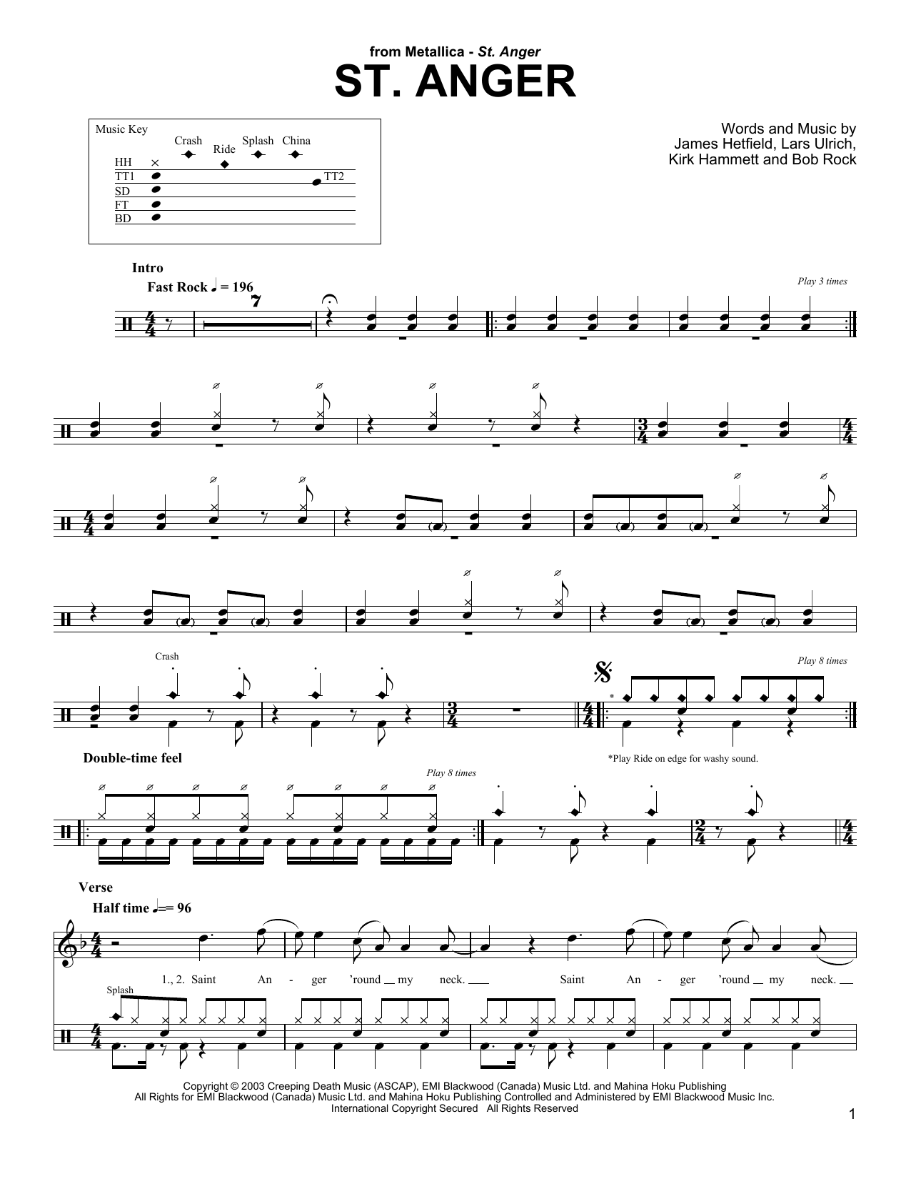 Metallica St. Anger sheet music notes and chords. Download Printable PDF.