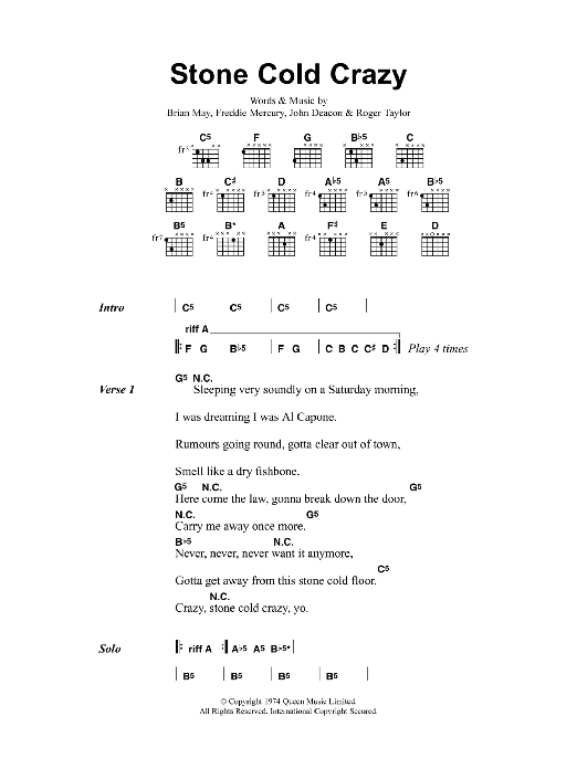 Metallica Stone Cold Crazy sheet music notes and chords. Download Printable PDF.