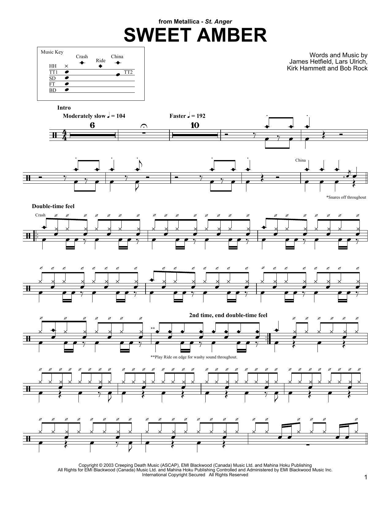 Metallica Sweet Amber sheet music notes and chords. Download Printable PDF.