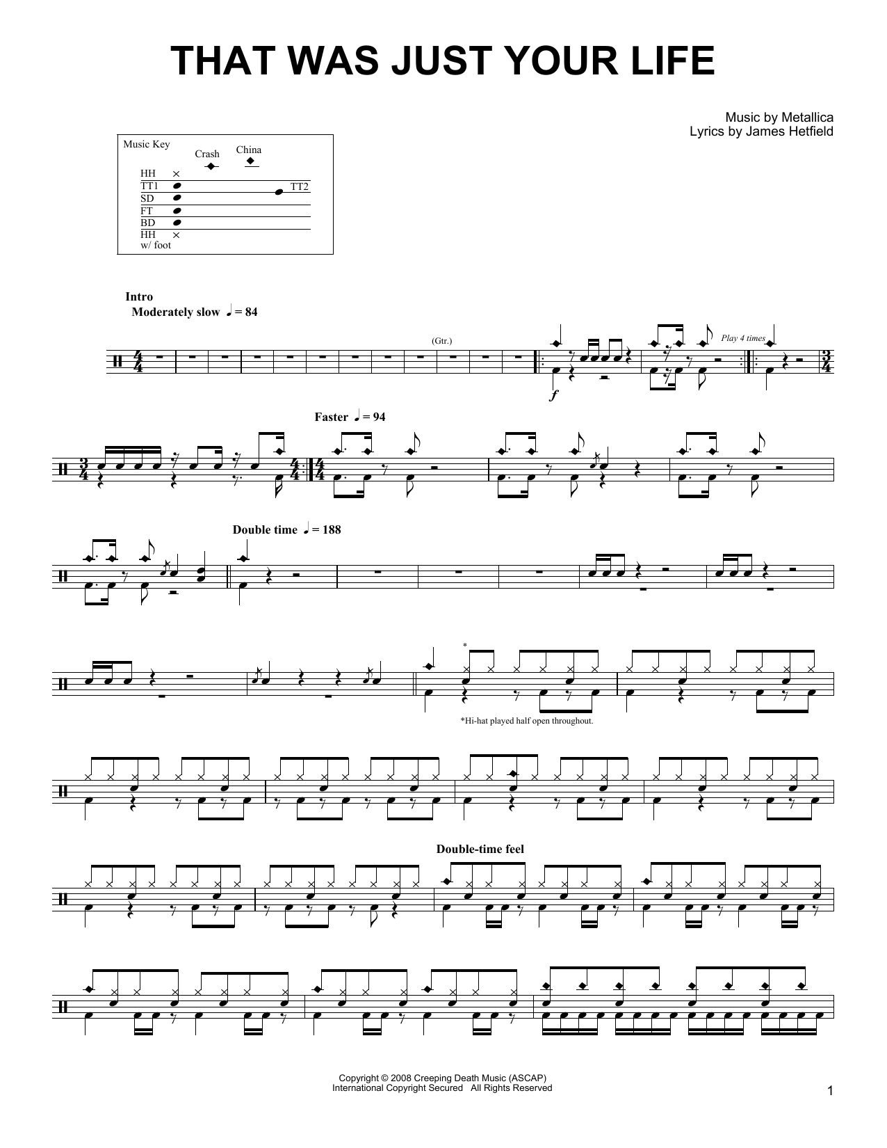 Metallica That Was Just Your Life sheet music notes and chords. Download Printable PDF.