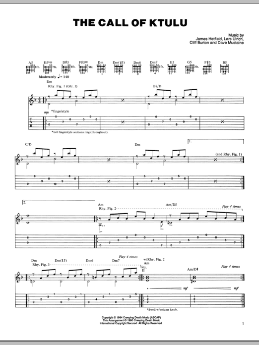 Metallica The Call Of Ktulu sheet music notes and chords. Download Printable PDF.