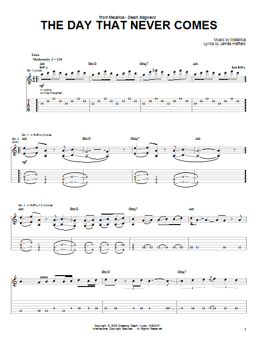 Metallica The Day That Never Comes sheet music notes and chords. Download Printable PDF.