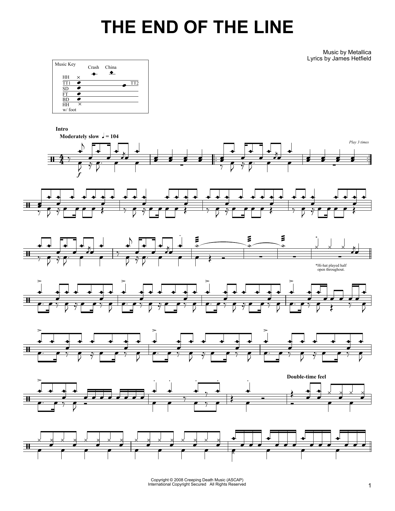 Metallica The End Of The Line sheet music notes and chords. Download Printable PDF.