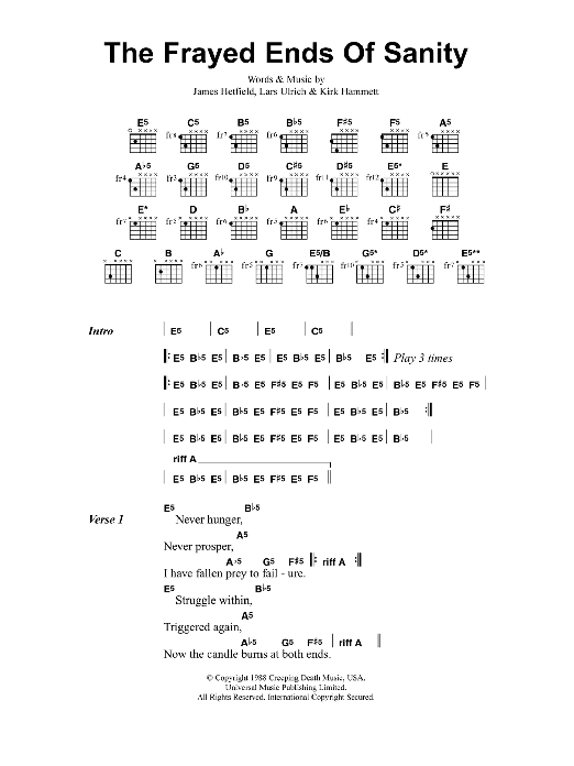 Metallica The Frayed Ends Of Sanity sheet music notes and chords. Download Printable PDF.