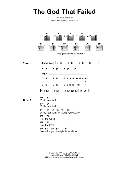 Metallica The God That Failed sheet music notes and chords. Download Printable PDF.