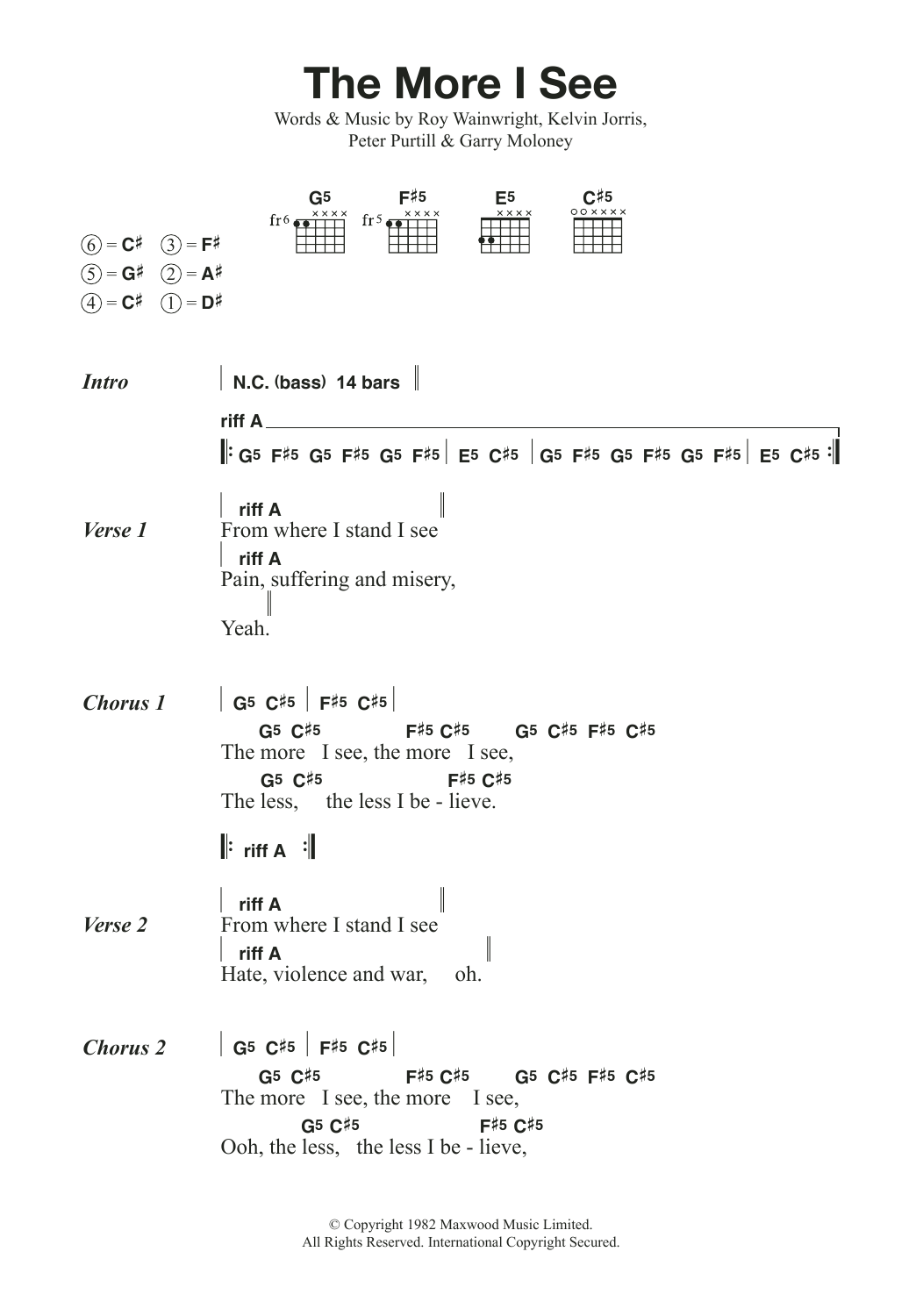 Metallica The More I See sheet music notes and chords. Download Printable PDF.