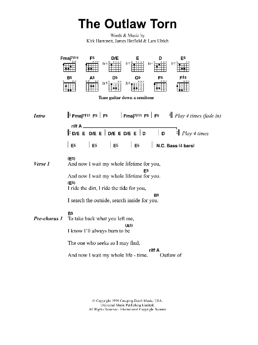 Metallica The Outlaw Torn sheet music notes and chords. Download Printable PDF.