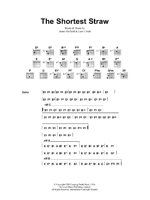 Metallica The Shortest Straw sheet music notes and chords. Download Printable PDF.