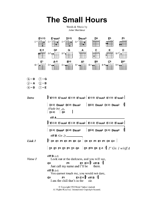 Metallica The Small Hours sheet music notes and chords. Download Printable PDF.