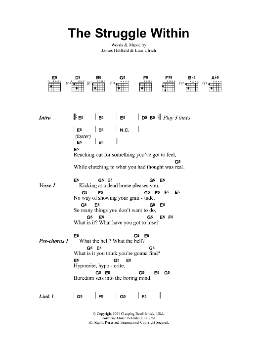 Metallica The Struggle Within sheet music notes and chords. Download Printable PDF.