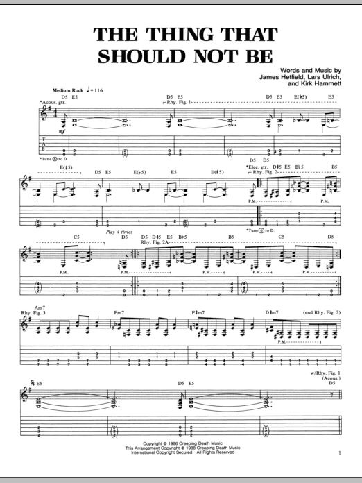 Metallica The Thing That Should Not Be sheet music notes and chords. Download Printable PDF.