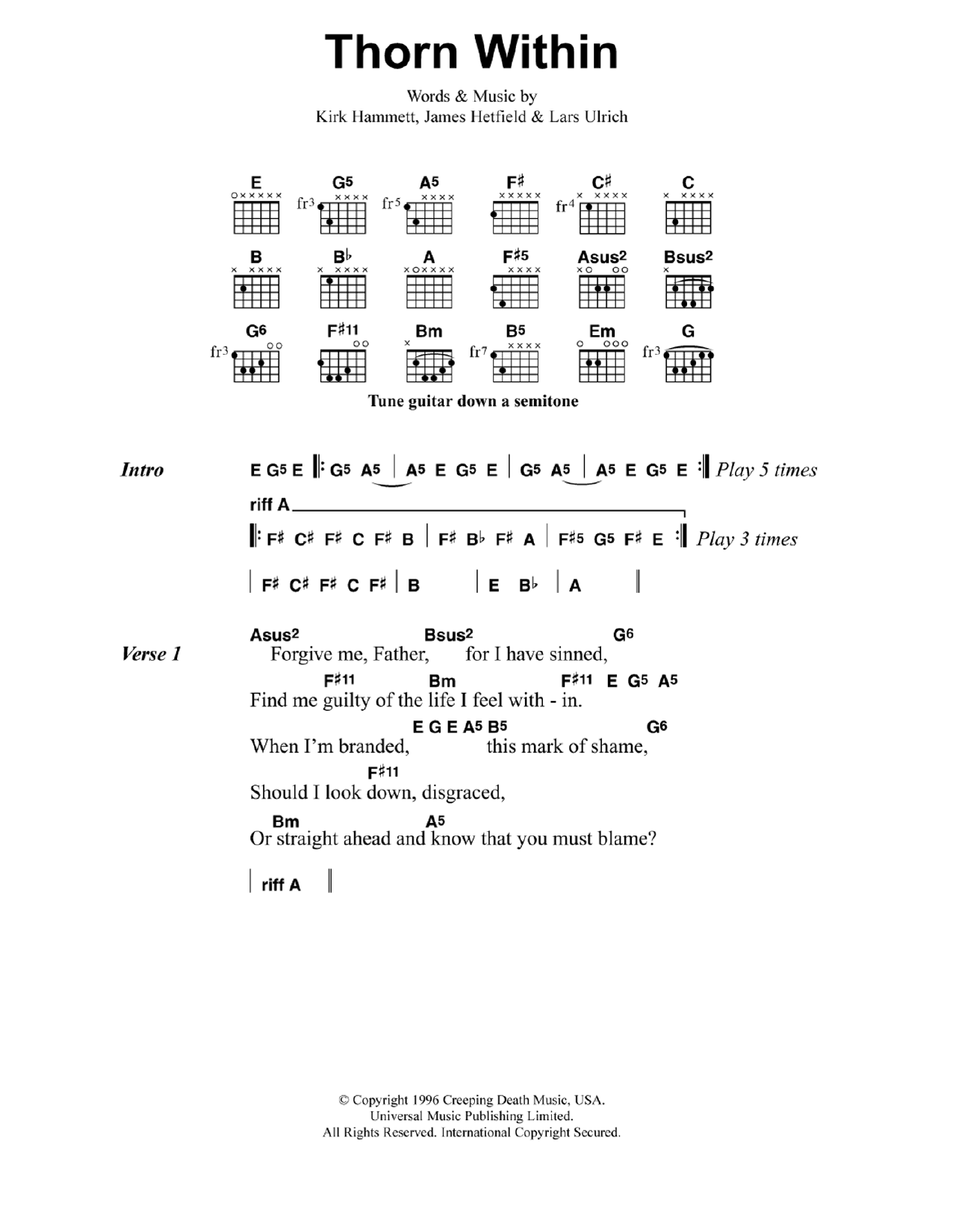 Metallica The Thorn Within sheet music notes and chords. Download Printable PDF.