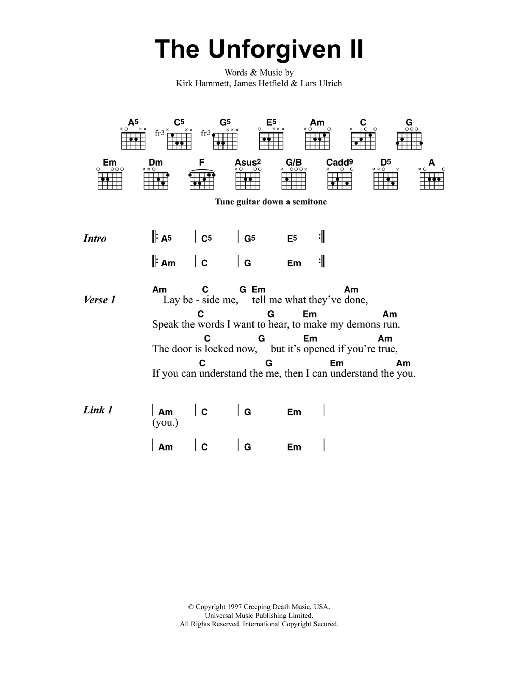 Metallica The Unforgiven II sheet music notes and chords. Download Printable PDF.