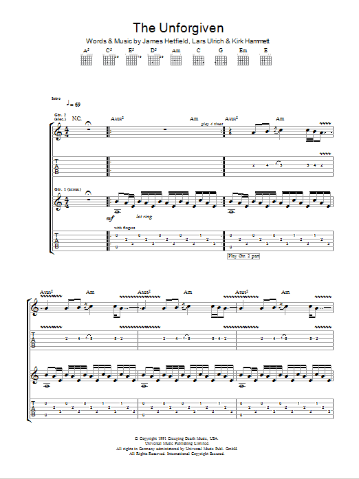 Metallica The Unforgiven sheet music notes and chords. Download Printable PDF.