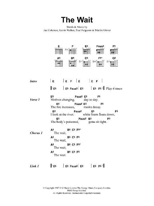 Metallica The Wait sheet music notes and chords arranged for Guitar Chords/Lyrics