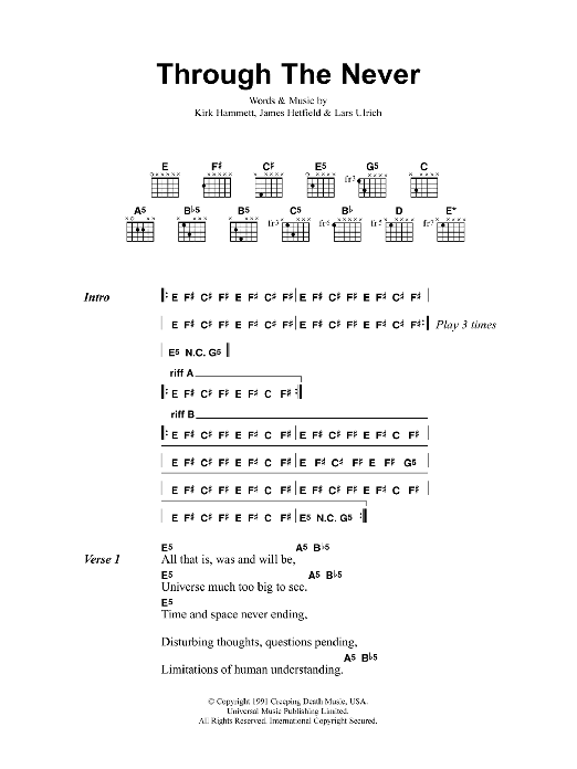 Metallica Through The Never sheet music notes and chords. Download Printable PDF.