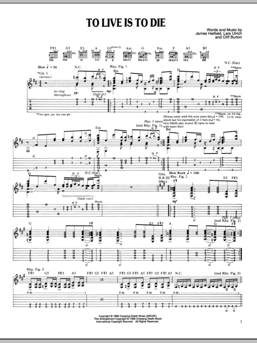 Metallica To Live Is To Die sheet music notes and chords. Download Printable PDF.