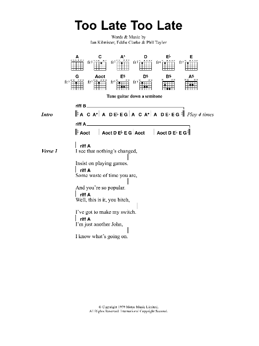 Metallica Too Late, Too Late sheet music notes and chords. Download Printable PDF.