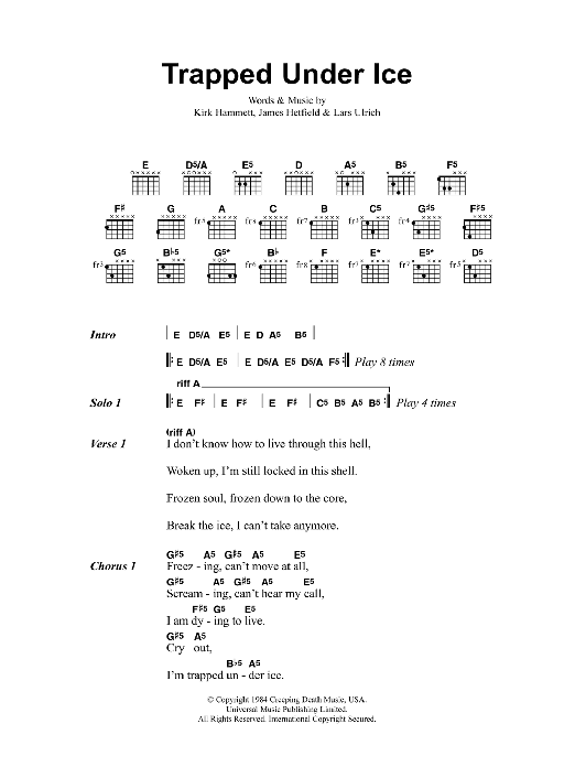 Metallica Trapped Under Ice sheet music notes and chords. Download Printable PDF.