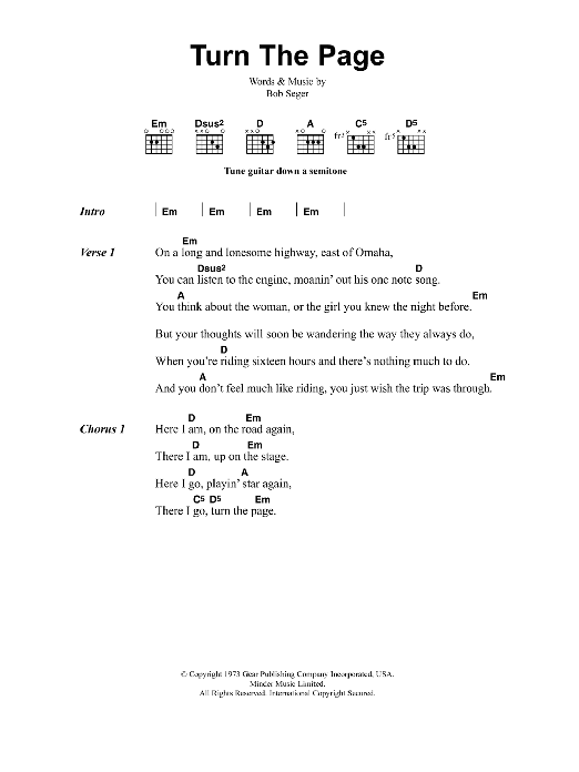 Metallica Turn The Page sheet music notes and chords. Download Printable PDF.