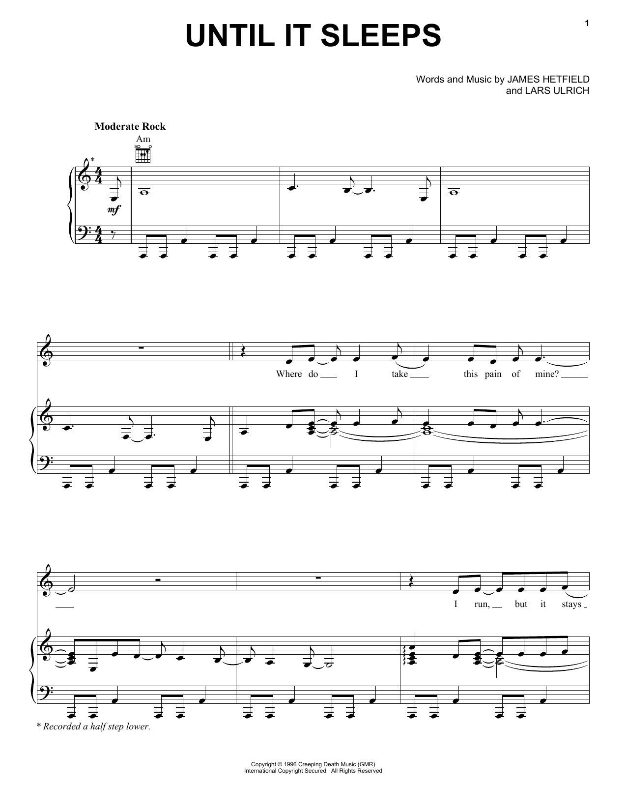 Metallica Until It Sleeps sheet music notes and chords. Download Printable PDF.