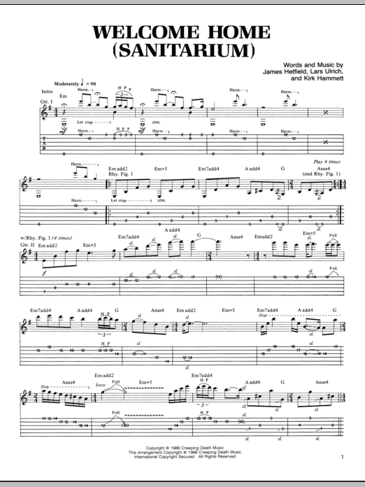 Metallica Welcome Home (Sanitarium) sheet music notes and chords. Download Printable PDF.