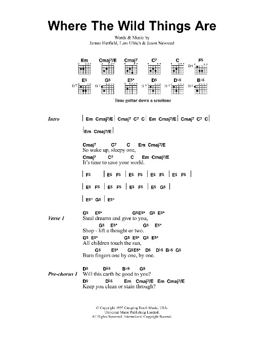 Metallica Where The Wild Things Are sheet music notes and chords. Download Printable PDF.