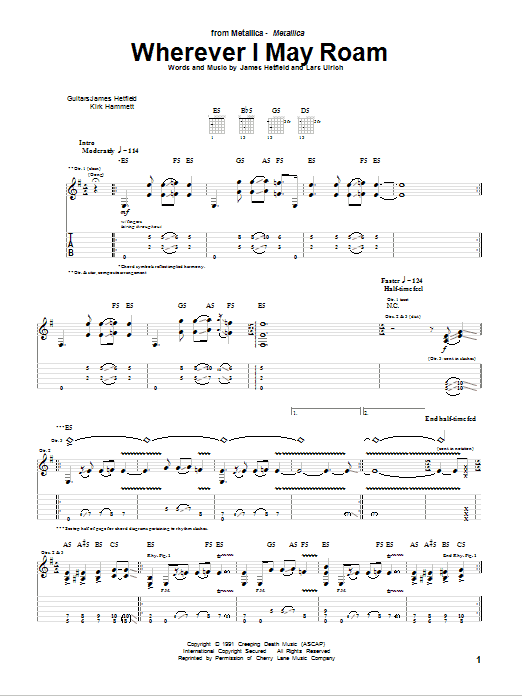 Metallica Wherever I May Roam sheet music notes and chords. Download Printable PDF.