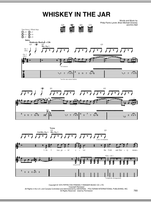 Metallica Whiskey In The Jar sheet music notes and chords. Download Printable PDF.