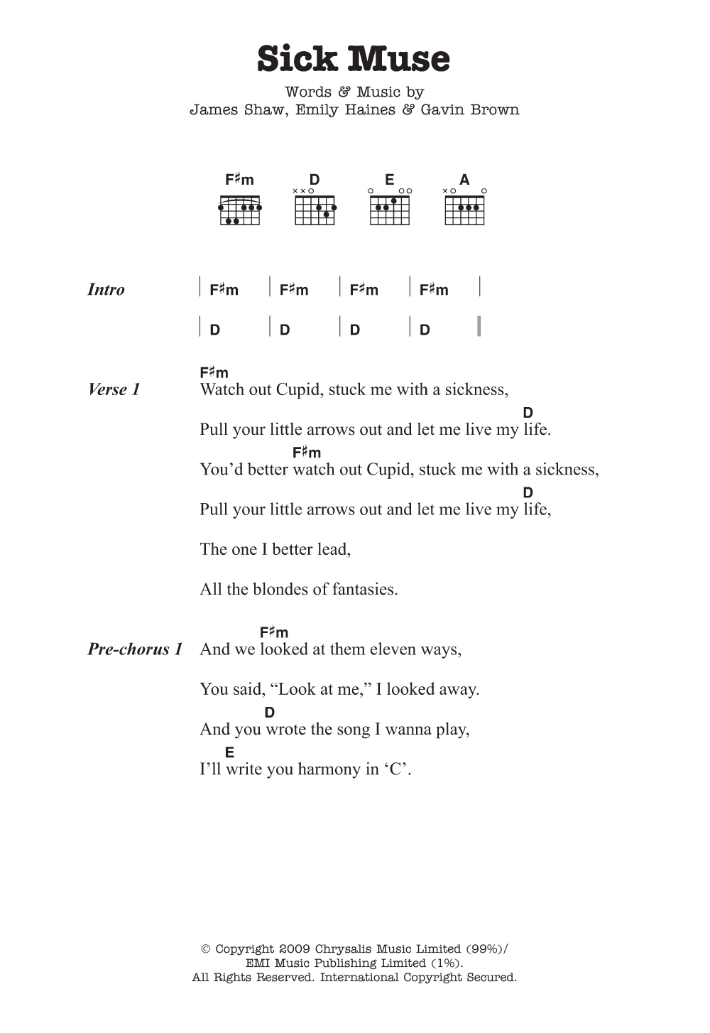 Learn to play Metric Sick Muse sheet music for Guitar Chords/Lyrics in minutes. Price: 4.4900$ Metric Sick Muse sheet music notes and chords arranged for Guitar Chords/Lyrics