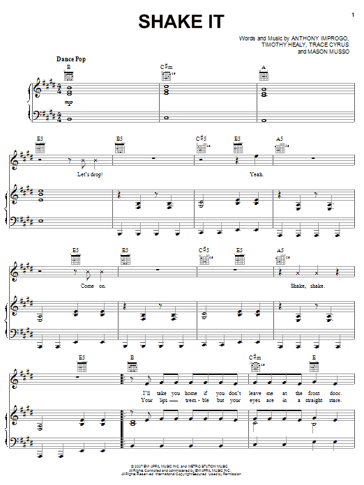 Learn to play Metro Station Shake It sheet music for Piano, Vocal & Guitar Chords (Right-Hand Melody) in minutes. Price: 7.8900$ Metro Station Shake It sheet music notes and chords arranged for Piano, Vocal & Guitar Chords (Right-Hand Melody)