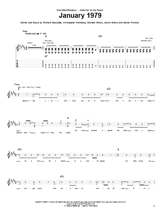 Learn to play MewithoutYou January 1979 sheet music for Guitar Tab in minutes. Price: 7.8900$ MewithoutYou January 1979 sheet music notes and chords arranged for Guitar Tab