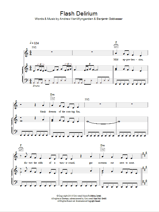 MGMT Flash Delirium sheet music notes and chords arranged for Piano, Vocal & Guitar Chords