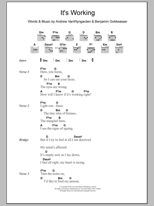 MGMT It's Working sheet music notes and chords. Download Printable PDF.