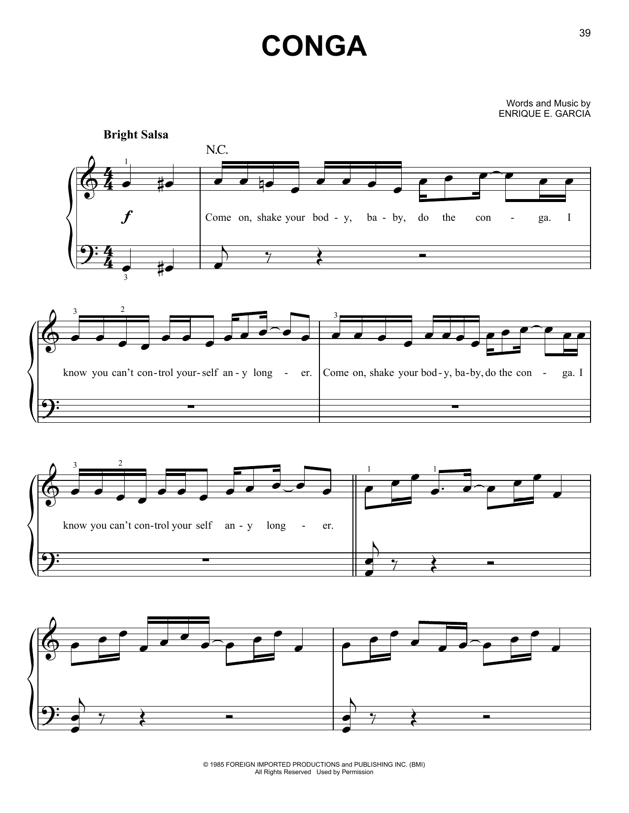 Miami Sound Machine Conga sheet music notes and chords. Download Printable PDF.