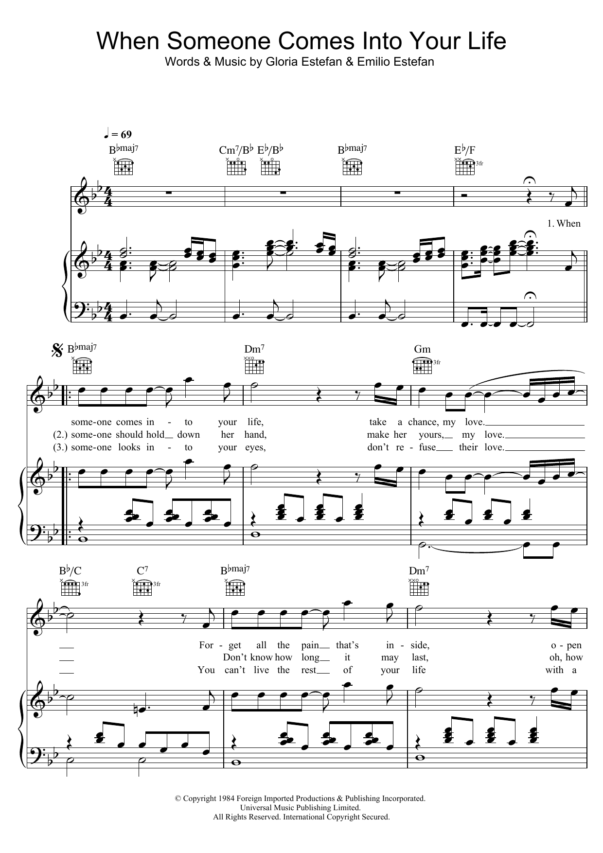 Learn to play Miami Sound Machine When Someone Comes Into Your Life sheet music for Piano, Vocal & Guitar Chords in minutes. Price: 7.8900$ Miami Sound Machine When Someone Comes Into Your Life sheet music notes and chords arranged for Piano, Vocal & Guitar Chords