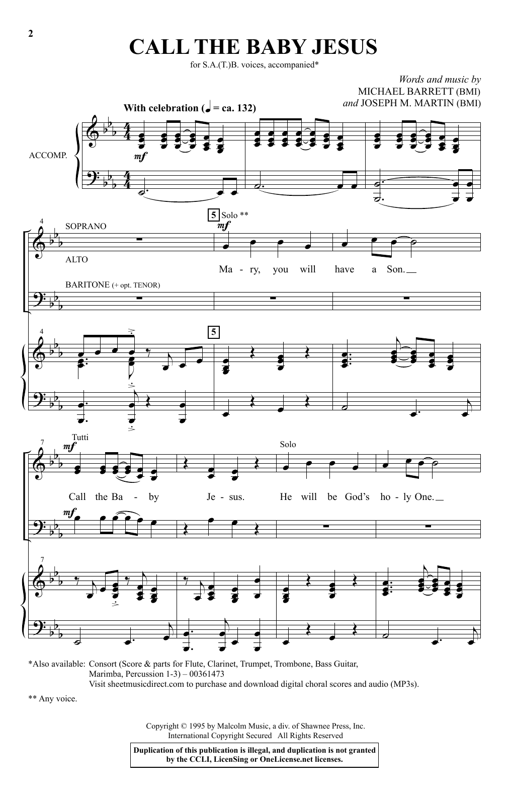 Michael Barrett and Joseph M. Martin Call The Baby Jesus (New Edition) sheet music notes and chords. Download Printable PDF.