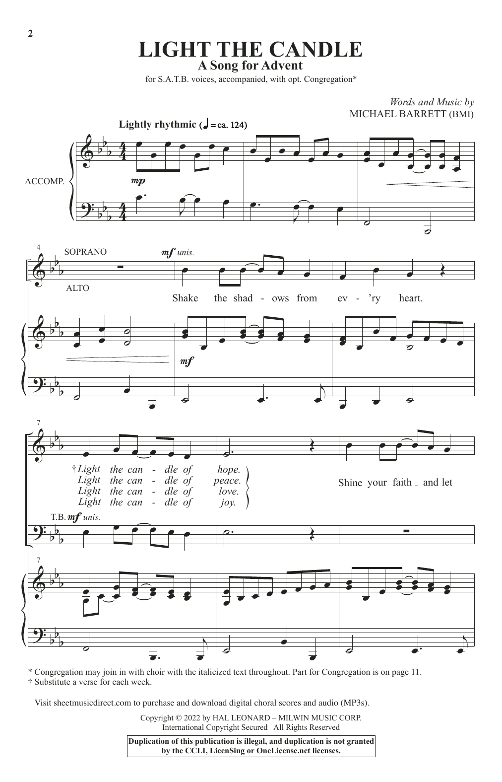 Michael Barrett Light The Candle (A Song For Advent) sheet music notes and chords. Download Printable PDF.