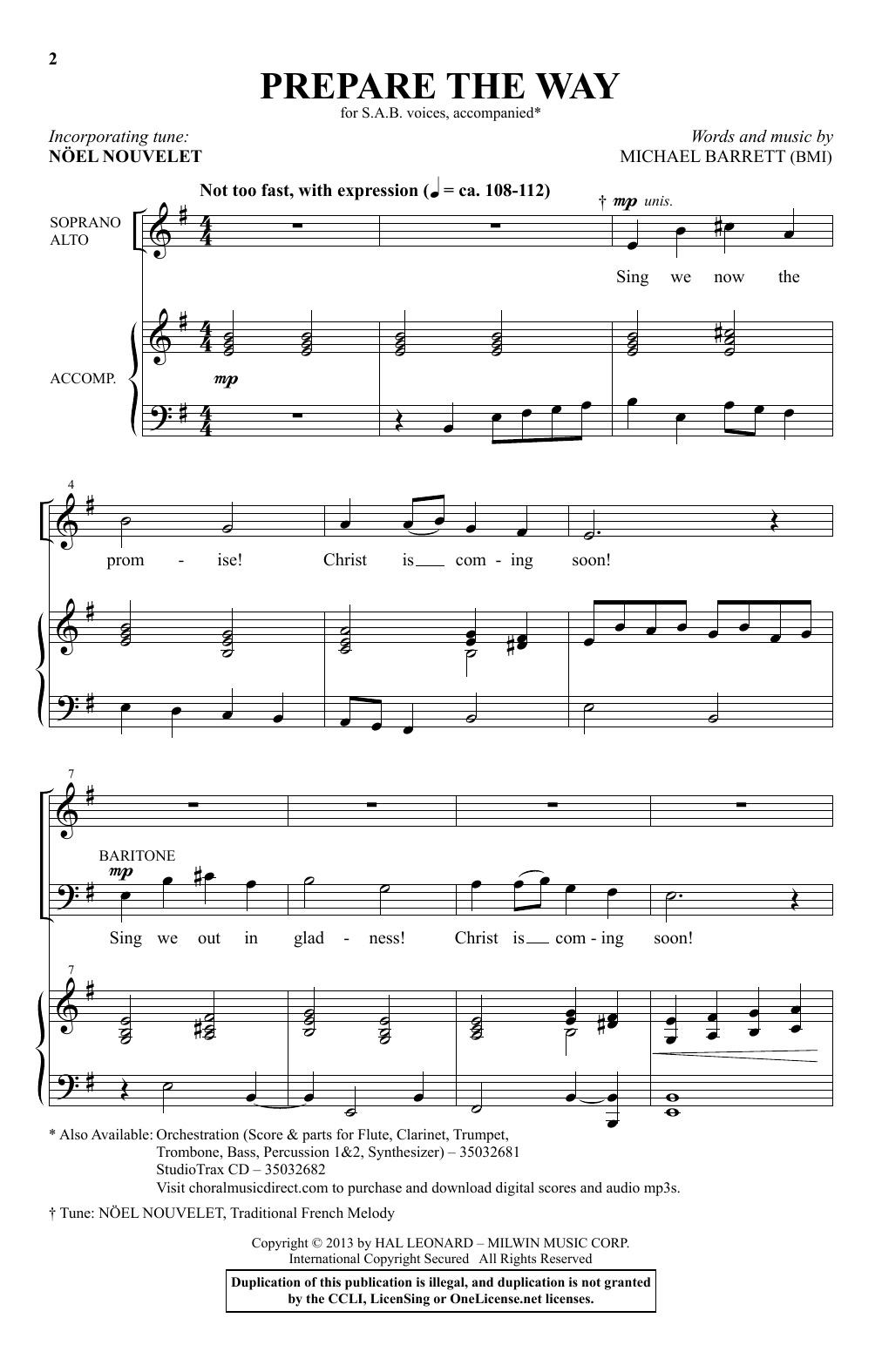 Michael Barrett Prepare The Way sheet music notes and chords. Download Printable PDF.