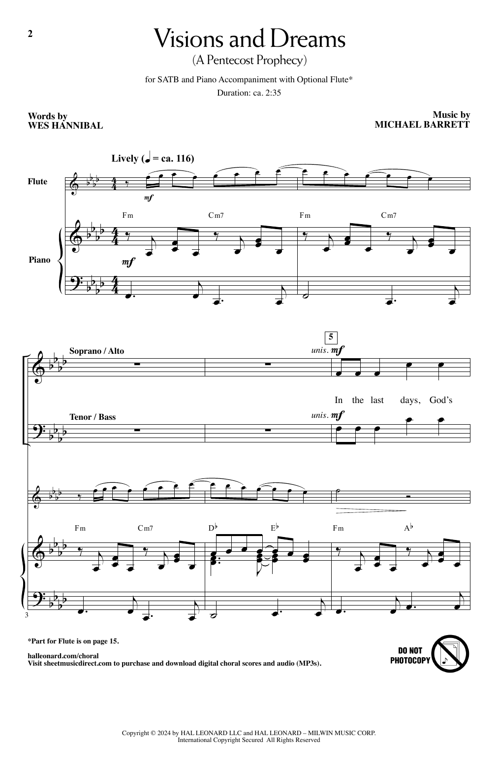 Michael Barrett Visions And Dreams (A Pentecost Prophecy) sheet music notes and chords. Download Printable PDF.