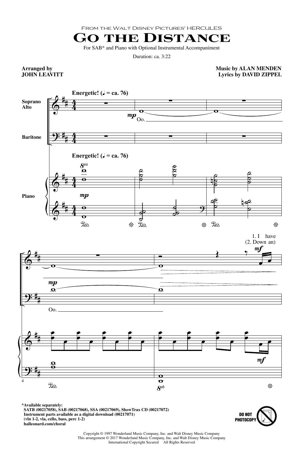 Michael Bolton Go The Distance (arr. John Leavitt) sheet music notes and chords. Download Printable PDF.