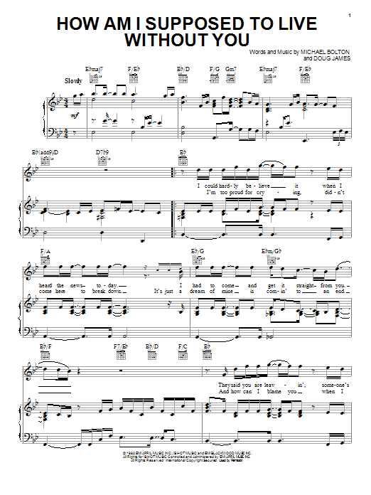 Michael Bolton How Am I Supposed To Live Without You sheet music notes and chords. Download Printable PDF.