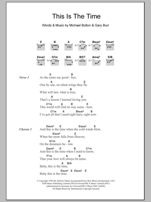 Michael Bolton This Is The Time sheet music notes and chords. Download Printable PDF.