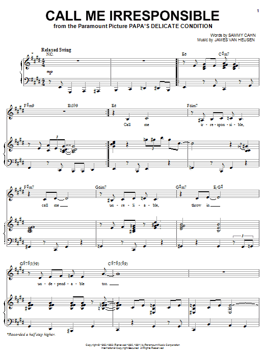 Michael Buble Call Me Irresponsible sheet music notes and chords arranged for Piano, Vocal & Guitar Chords