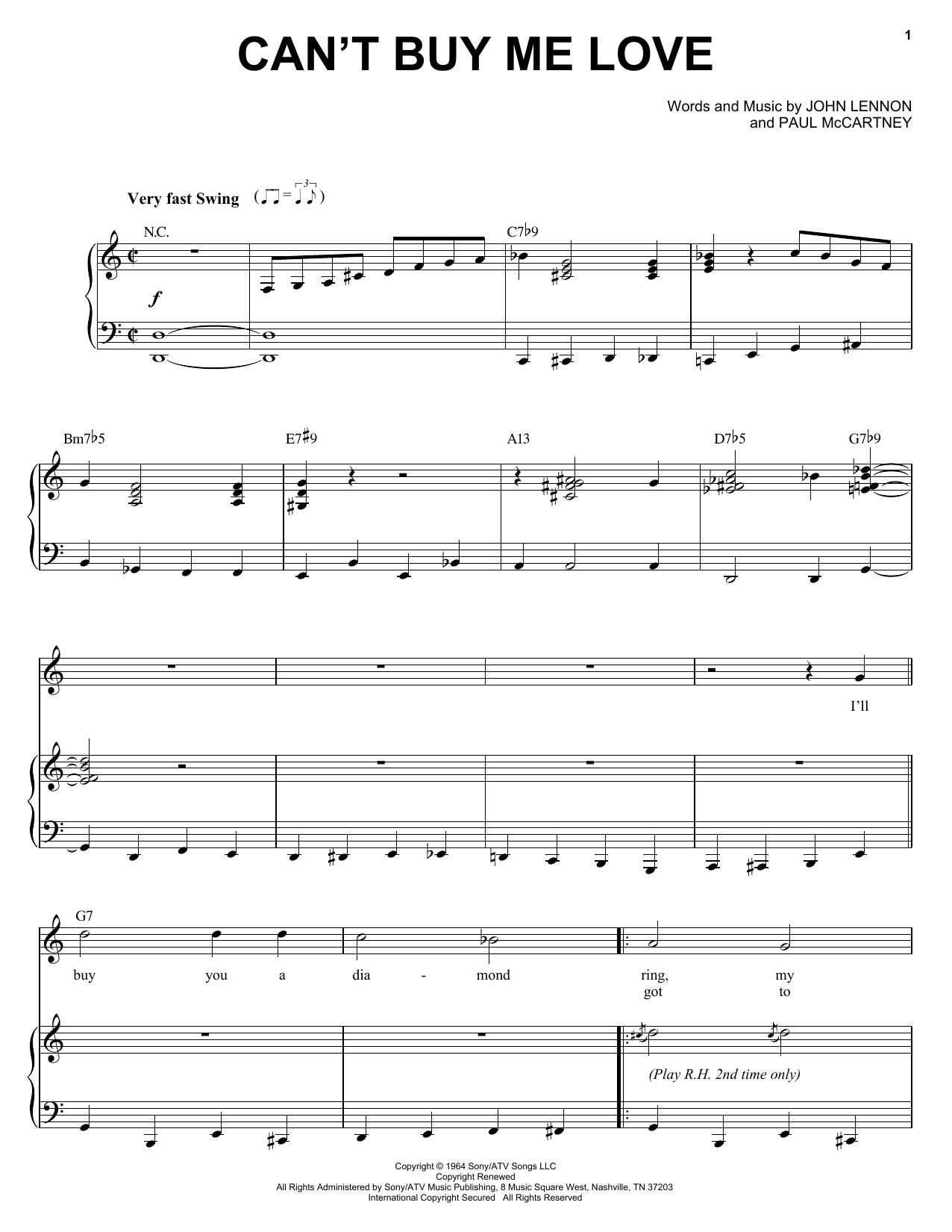 Michael Buble Can't Buy Me Love sheet music notes and chords arranged for Piano & Vocal